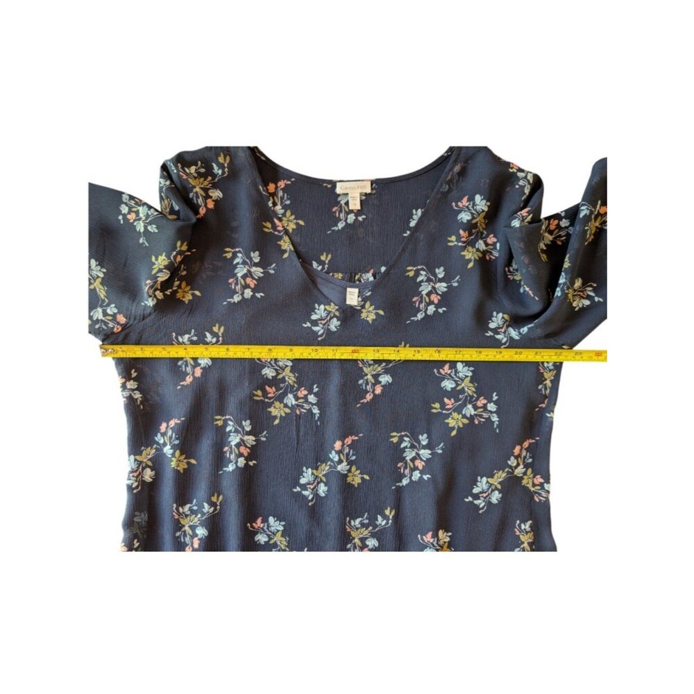 Garnet Hill | Floral Tiered Silk Dress | Size 14 | Navy Blue Multicolor Print - Picture 9 of 11